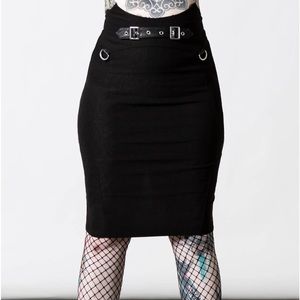 Killstar Goth Black Stretch Buckle D ring Pencil Skirt sz M 8/10 Never Worn